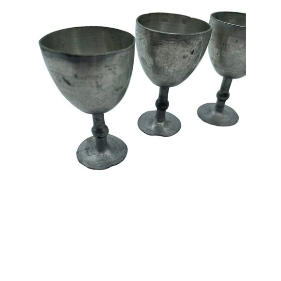 Pewter Shot Goblets Glasses Lot of 6 Small Vintage VTG Bar Stemmed Glasses - Picture 3 of 7